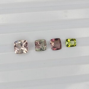 4 Pcs Lot Natural bi/Bio Tourmaline  Faceted Cushion loose Cut Stone For Ring and Jewelry 3x4x2.20mm To 4.90x4.90x3.50mm 1.40 Cts
