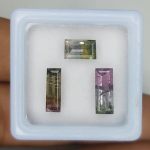 3 Pcs Lot Natural bi/Bio Tourmaline  Faceted Baguette loose Cut Stone For Ring and Jewelry 4.50x7.30x3.60mm To 4x10.50x2.80mm 3.20 Cts