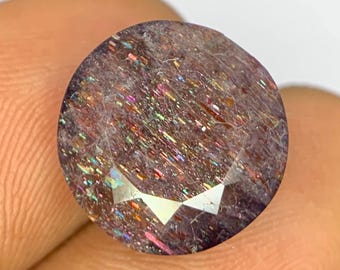 Natural Bloodshot Iolite Sunstone 8.95 Carat 14.3x9MM Round Shape Multi Sparkling Iolite Sunstone Faceted Gemstone for Jewelry Making