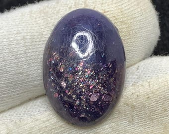Cabujón ovalado de iolita inyectada en sangre natural, piedra solar brillante, para joyería, 18 x 27 x 5 mm, 19,60 quilates.