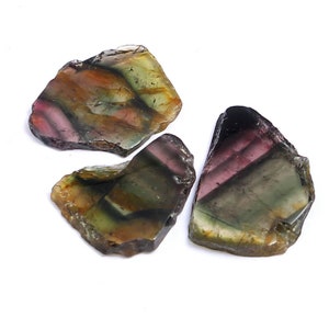 natural bi tourmuline  slice 18cts set of 3 pcs rare collection  rate bi tourmaline for making jewellery ear dangle pendent set  etc...
