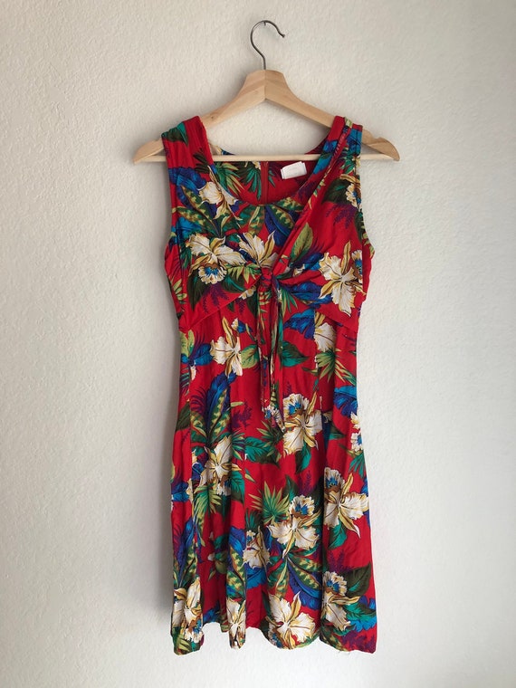 red floral tie front dress