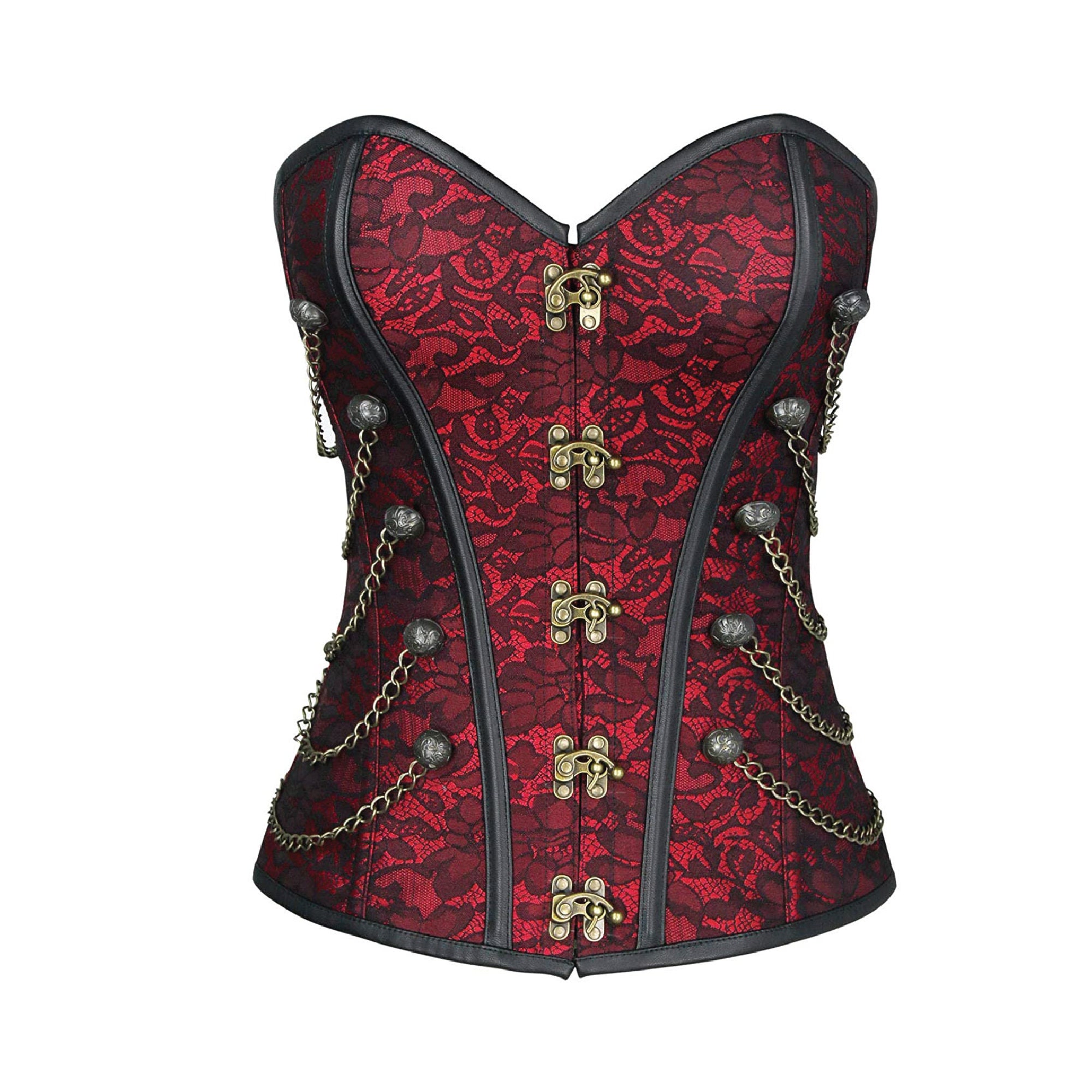 Red steampunk corset with chains cosplay costume plus size | Etsy