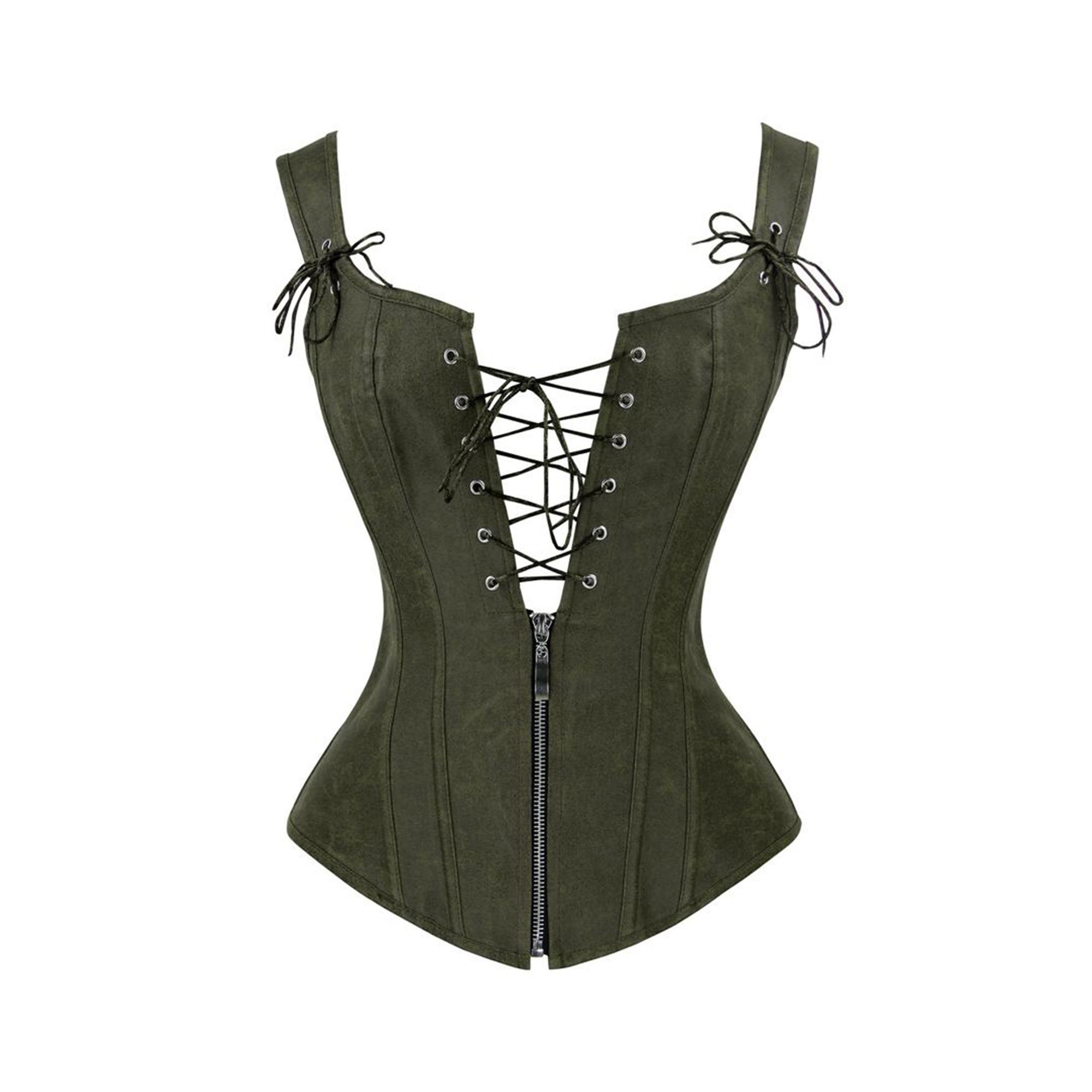 Green leather corset top with garters steampunk clothing Etsy