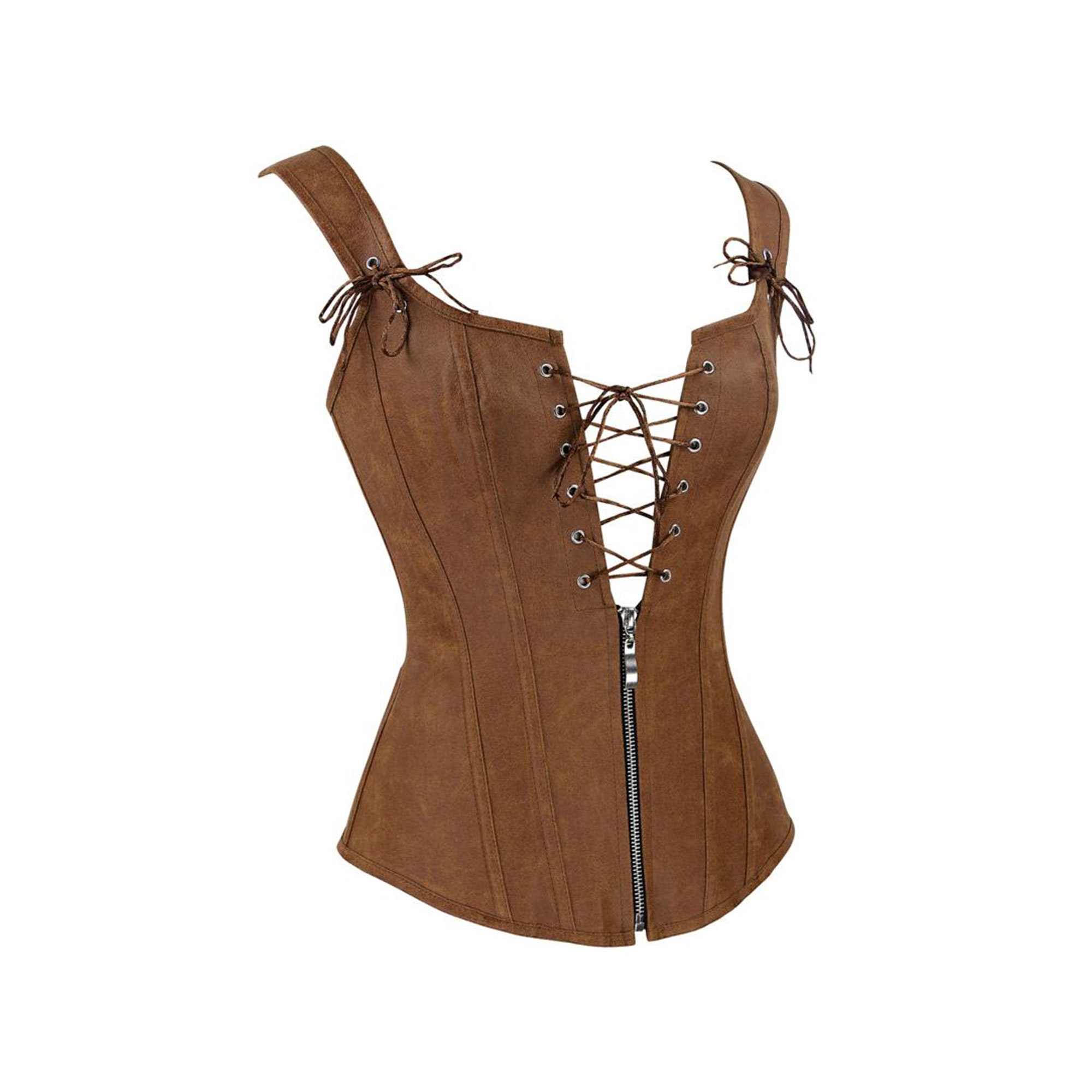 Brown faux leather corset top with garters steampunk clothing Etsy