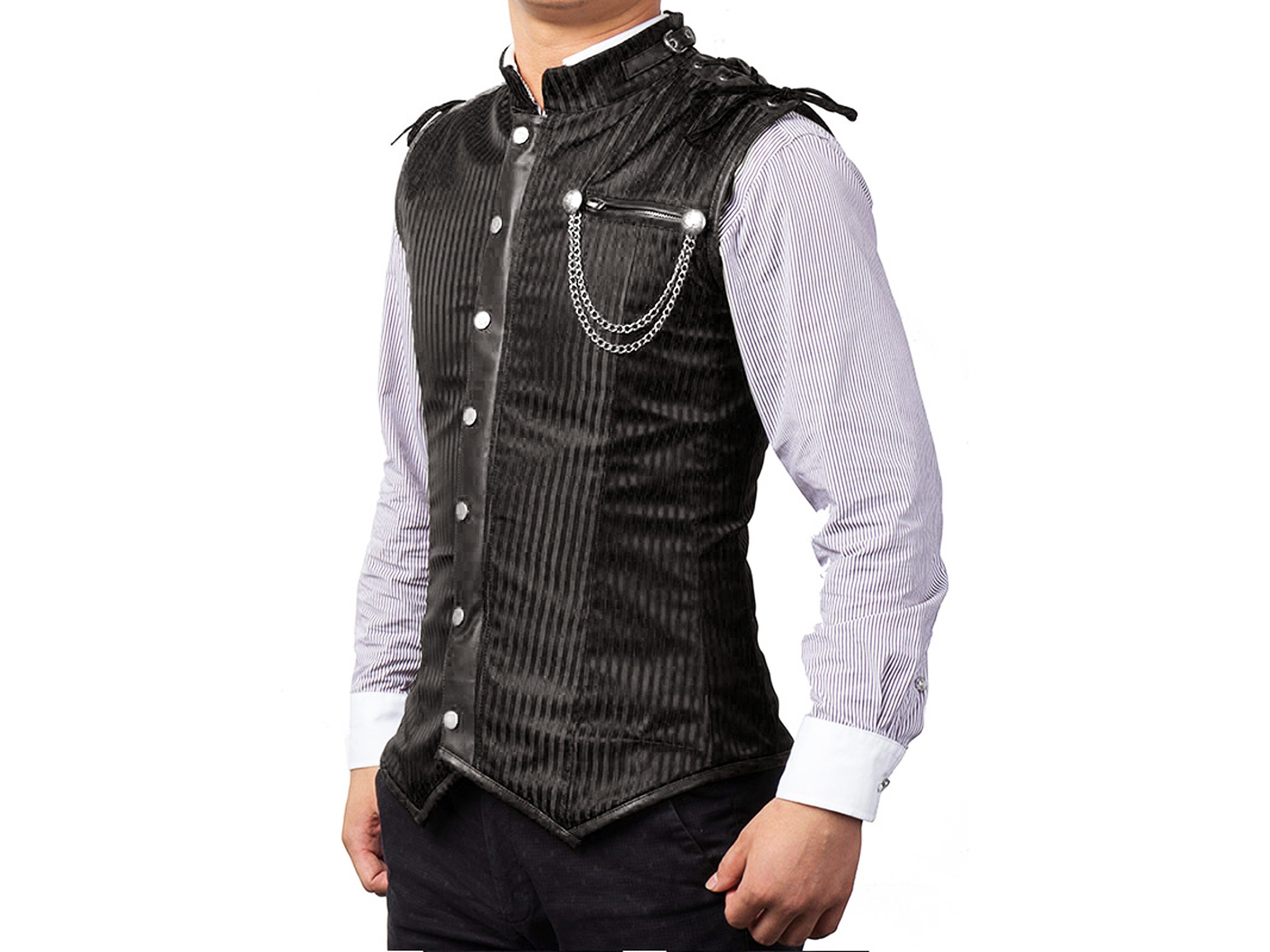 Black Men's Sleeveless Steampunk Waistcoat Corset Vest Etsy