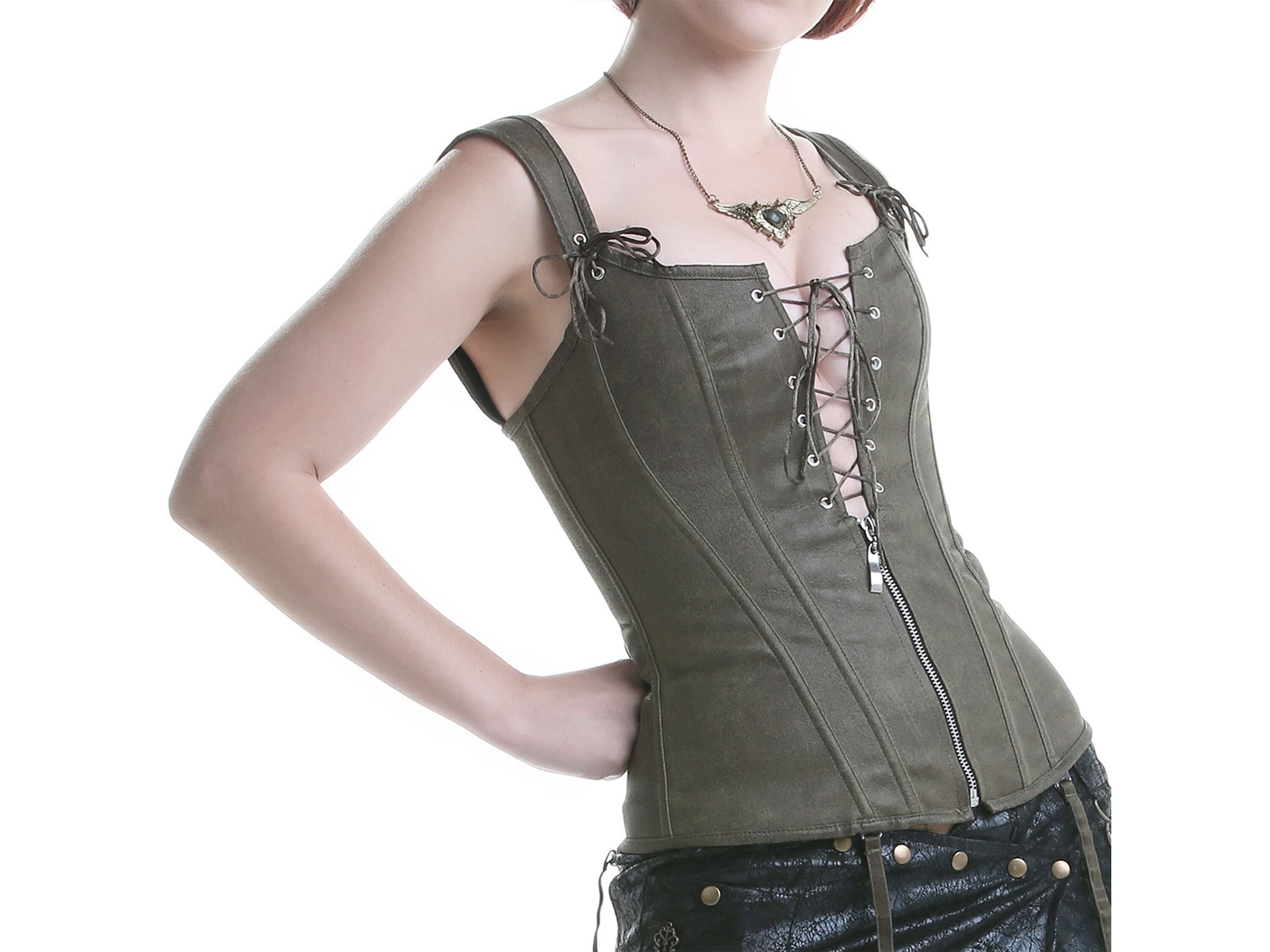 Green Leather Corset Top With Garters Steampunk Clothing Etsy