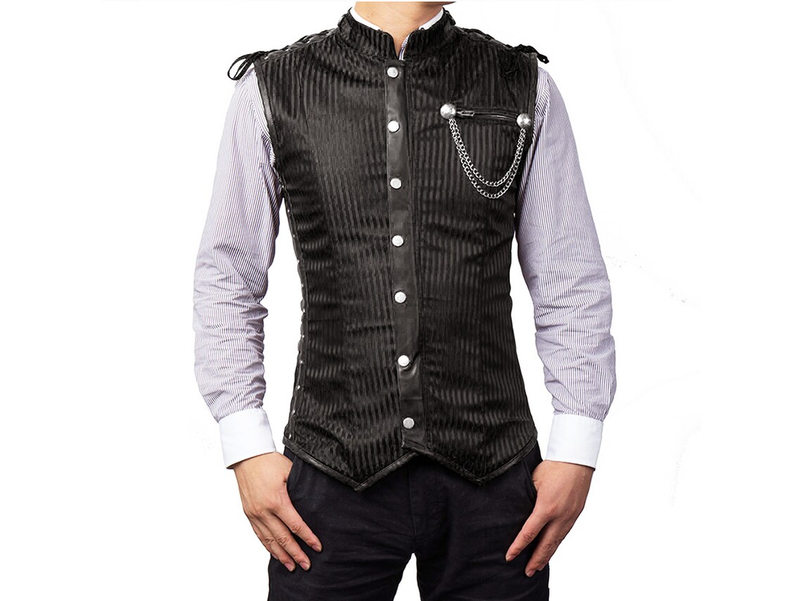Black Men's Sleeveless Steampunk Waistcoat Corset Vest Etsy