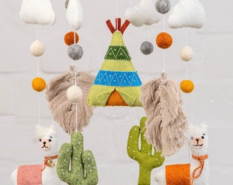 Boho Baby Mobile, Neutral Crib Mobile, Nursery Mobile, Llama Felt Mobile, Cot Mobile, Crib Mobile Girl Boy, Modern Montessori Baby Mobile