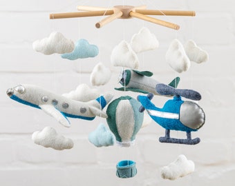 Airplane baby mobile, baby nursery mobile, crib mobile, Montessori mobile, hanging mobile, baby felt mobile, modern baby mobile, cot mobile