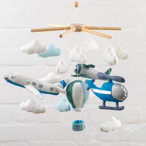 Airplane baby mobile, baby nursery mobile, crib mobile, Montessori mobile, hanging mobile, baby felt mobile, modern baby mobile, cot mobile