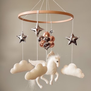 SALE! Baby mobile Pegasus, crib mobile, nursery mobile, montessori mobile, unique baby mobile, cot mobile, felt mobile, baby mobile neutral