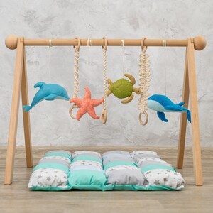 Ocean Whale baby gym toys, baby play gym with felt toys, wooden play gym, baby play mat, play gym toy, baby activity mat, baby play gym toy image 2