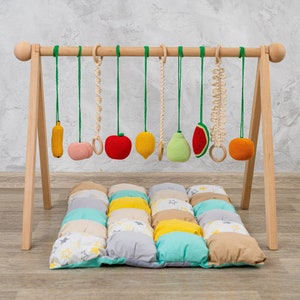 Fruit baby play gym and Baby gym toys, baby activity mat, baby gym toy, wooden play gym, baby gym mat, baby gym frame, crochet baby gym toy
