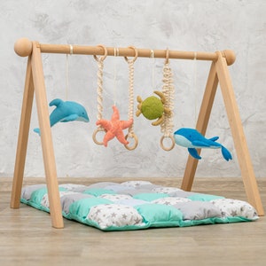 Ocean Whale baby gym toys, baby play gym with felt toys, wooden play gym, baby play mat, play gym toy, baby activity mat, baby play gym toy image 1