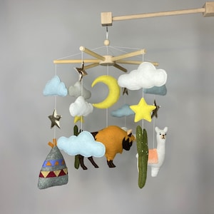 30% OFF! Lama and Buffalo crib mobile, baby nursery mobile, animal baby mobile, boho mobile, felt mobile, neutral baby mobile, nature mobile