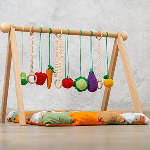 Vegetable baby gym toys and baby play mat, wooden baby gym, baby play gym, baby activity mat, baby gym mat, baby activity gym, play gym toy image 2