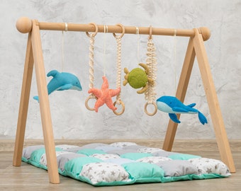 Ocean Whale baby gym toys, baby play gym with felt toys, wooden play gym, baby play mat, play gym toy, baby activity mat, baby play gym toy