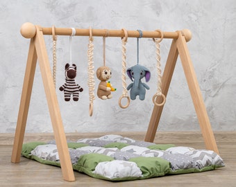 Jungle wooden baby gym with play gym toys and baby activity mat, baby gym frame, baby activity gym, play gym baby, montessori baby gym