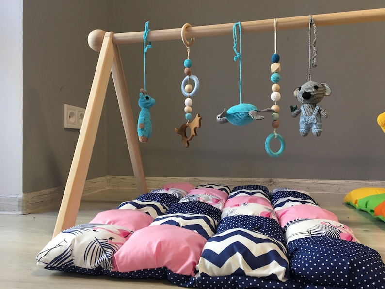 Baby gym Twins baby gym with toys & mat wooden baby gym Etsy