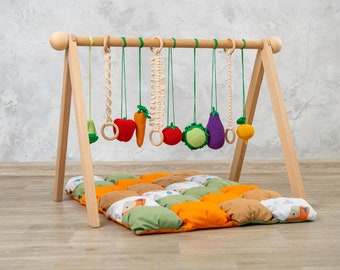 Vegetable baby gym toys and baby play mat, wooden baby gym, baby play gym, baby activity mat, baby gym mat, baby activity gym, play gym toy