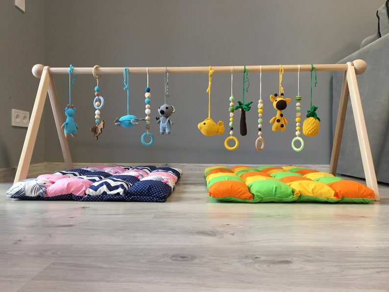 Baby gym Twins baby gym with toys & mat wooden baby gym Etsy