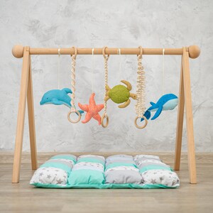 Ocean Whale baby gym toys, baby play gym with felt toys, wooden play gym, baby play mat, play gym toy, baby activity mat, baby play gym toy image 5
