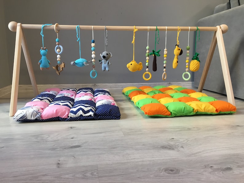 Baby gym Twins baby gym with toys & mat wooden baby gym Etsy