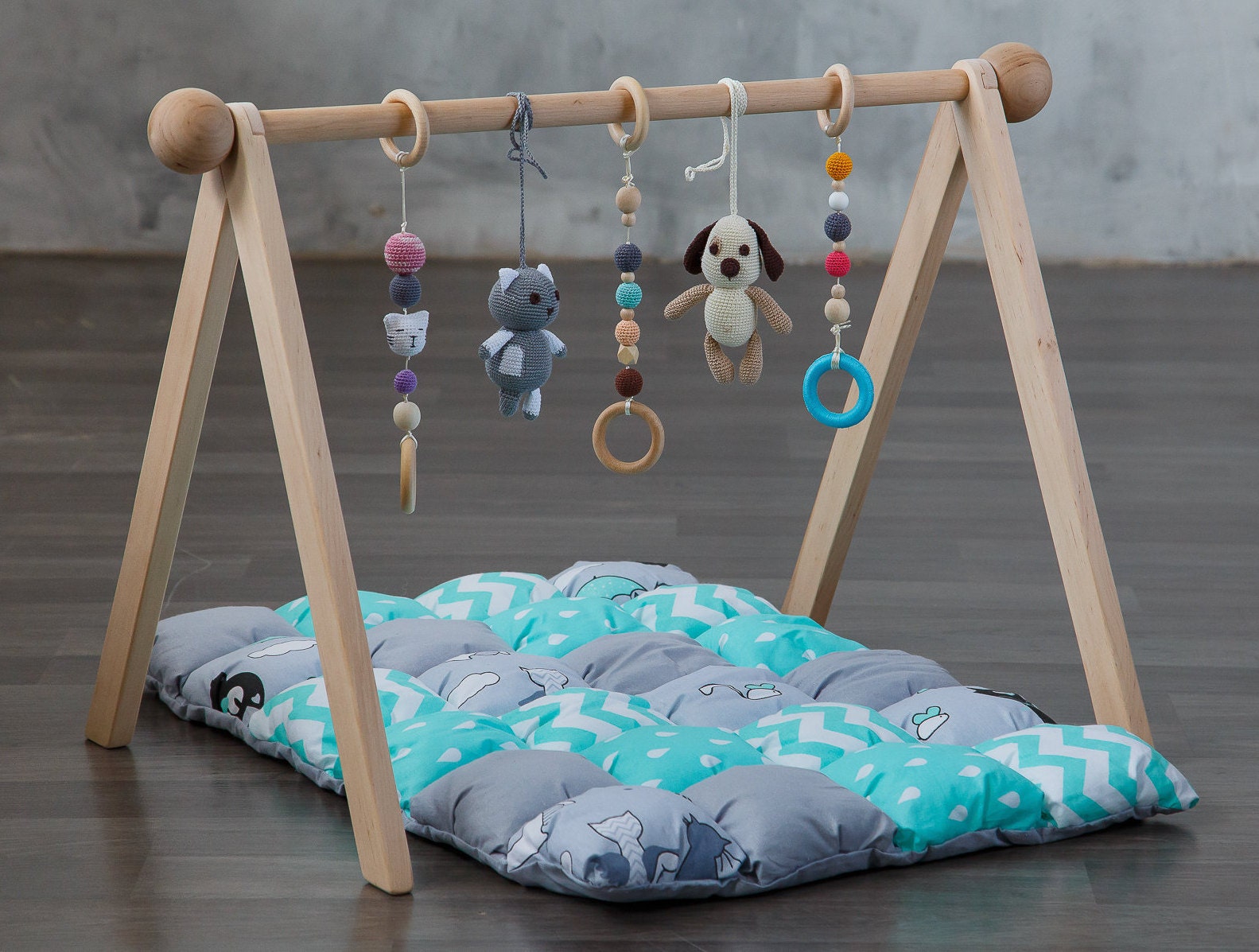 Baby gym with toys infant playmat wooden baby gym wooden Etsy