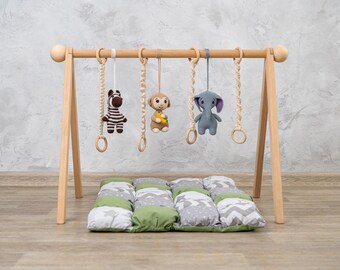 Jungle Wooden Baby Gym With Play Gym Toys and Baby Activity Mat