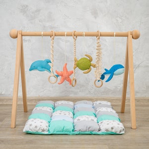 Ocean Whale baby gym toys, baby play gym with felt toys, wooden play gym, baby play mat, play gym toy, baby activity mat, baby play gym toy image 9