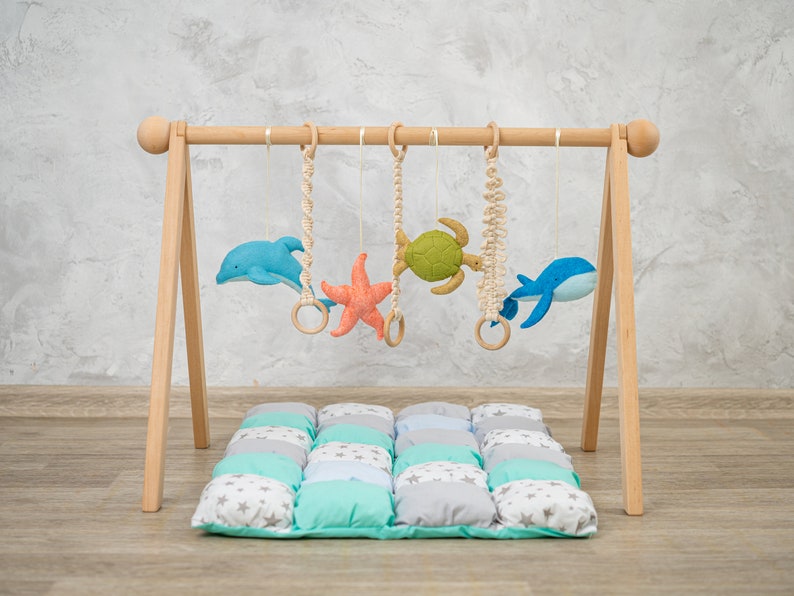 Ocean Whale baby gym toys, baby play gym with felt toys, wooden play gym, baby play mat, play gym toy, baby activity mat, baby play gym toy image 9