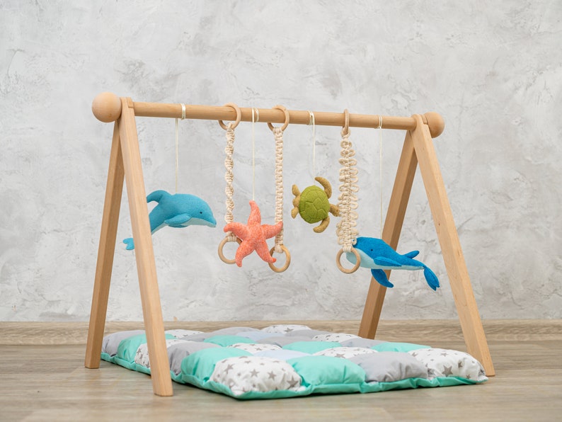 Ocean Whale baby gym toys, baby play gym with felt toys, wooden play gym, baby play mat, play gym toy, baby activity mat, baby play gym toy image 7