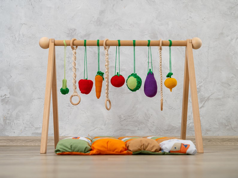 Vegetable baby gym toys and baby play mat, wooden baby gym, baby play gym, baby activity mat, baby gym mat, baby activity gym, play gym toy image 9