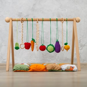 Vegetable baby gym toys and baby play mat, wooden baby gym, baby play gym, baby activity mat, baby gym mat, baby activity gym, play gym toy image 3