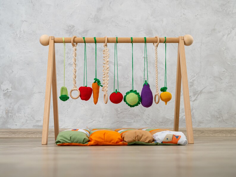 Vegetable baby gym toys and baby play mat, wooden baby gym, baby play gym, baby activity mat, baby gym mat, baby activity gym, play gym toy image 3