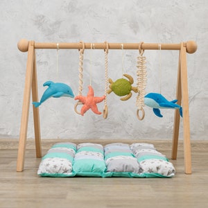 Ocean Whale baby gym toys, baby play gym with felt toys, wooden play gym, baby play mat, play gym toy, baby activity mat, baby play gym toy image 10