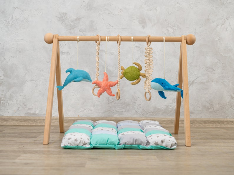 Ocean Whale baby gym toys, baby play gym with felt toys, wooden play gym, baby play mat, play gym toy, baby activity mat, baby play gym toy image 10