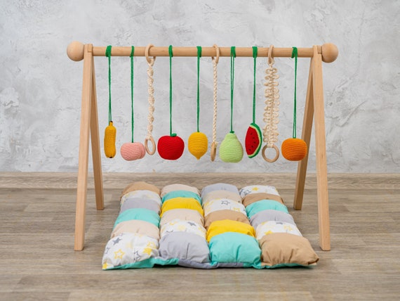 Fruit baby play gym and Baby gym toys, baby activity mat, baby gym toy, wooden play gym, baby gym mat, baby gym frame, crochet baby gym toy