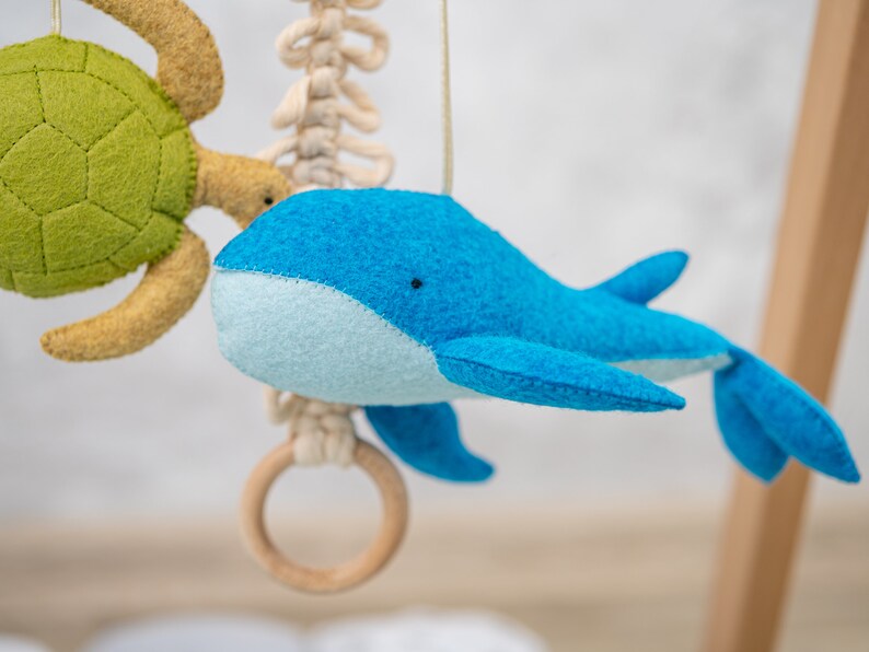Ocean Whale baby gym toys, baby play gym with felt toys, wooden play gym, baby play mat, play gym toy, baby activity mat, baby play gym toy image 4