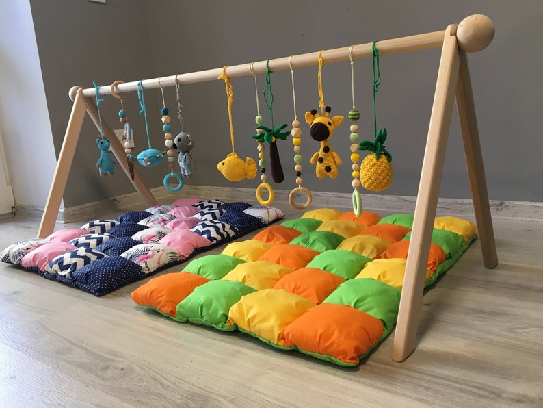 Baby gym Twins baby gym with toys & mat wooden baby gym Etsy
