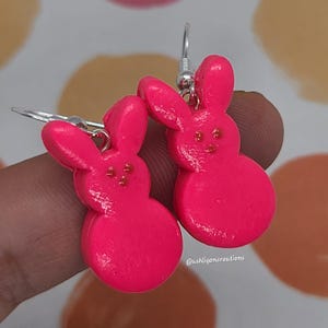 Marshmallow Bunny Earrings (Hot Pink)