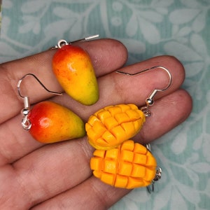 Handmade Polymer Clay Mango Earrings: Hypoallergenic Hooks