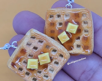 Handmade Polymer Clay Waffle Earrings: Food Jewelry