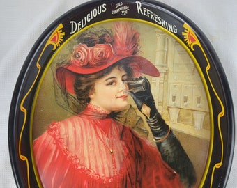 Coca-Cola Coke Tin Serving Tray Gibson Girl 1908 Calendar Lady 1987