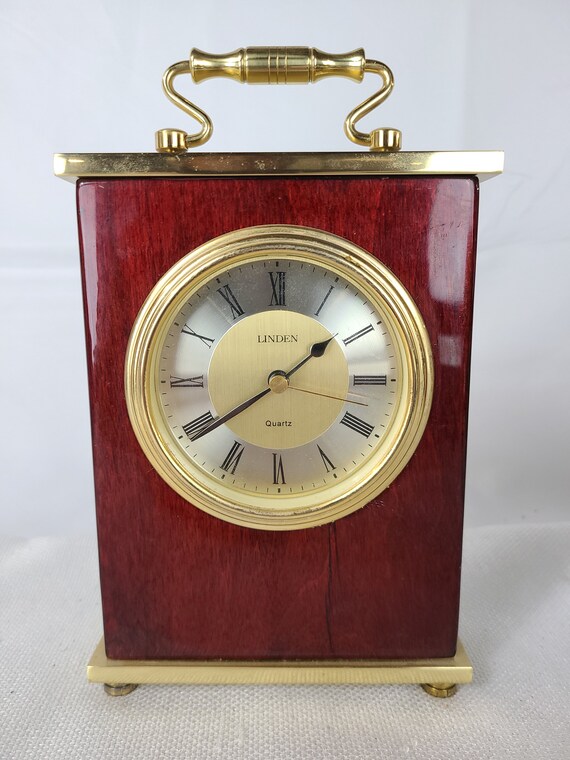 Linden Mantle Desk Quartz Clock Wood Case Brass Finish Roman Etsy