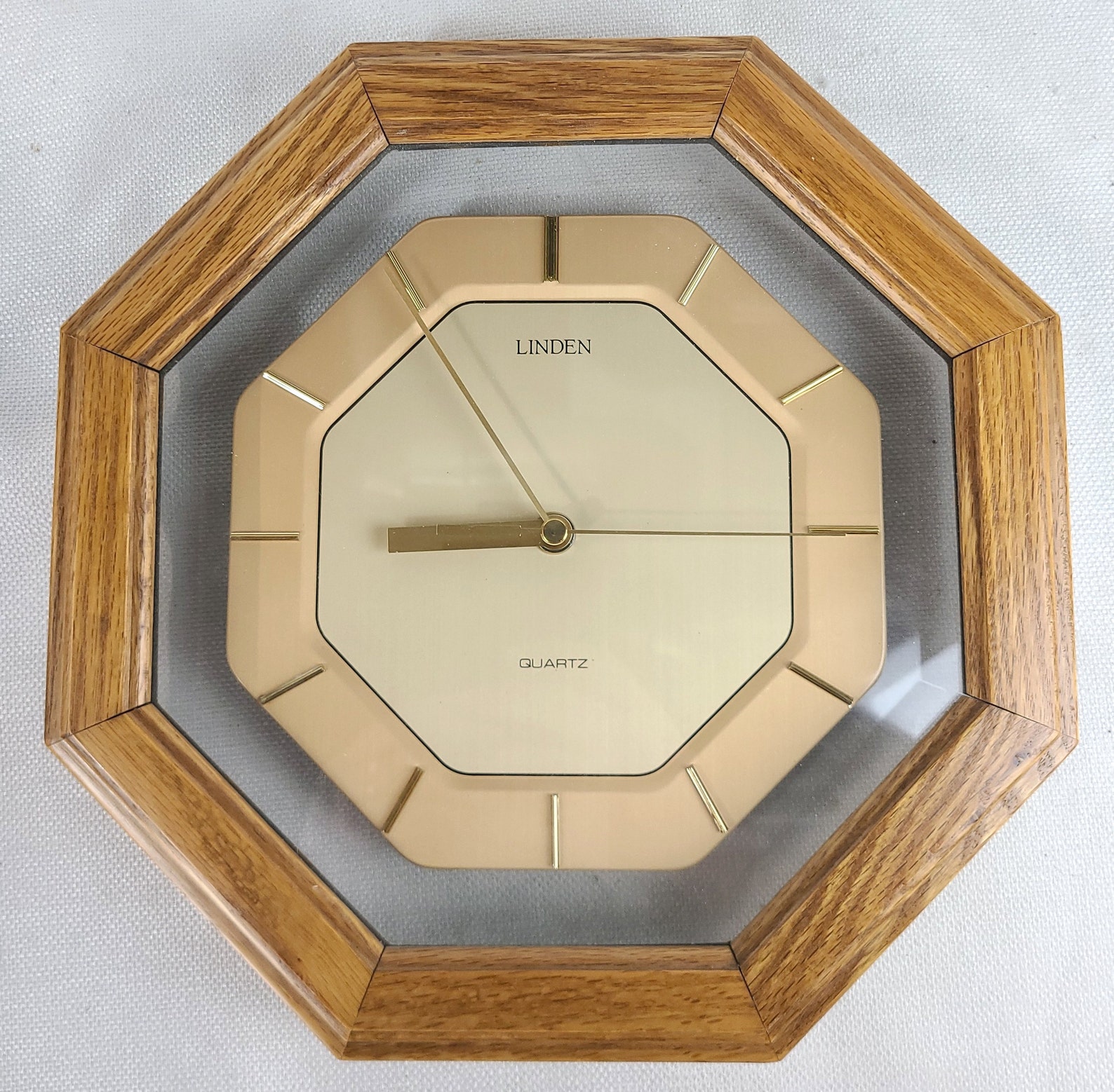 Vintage Linden Quartz Octagon Wall Clock Wood and Glass Etsy