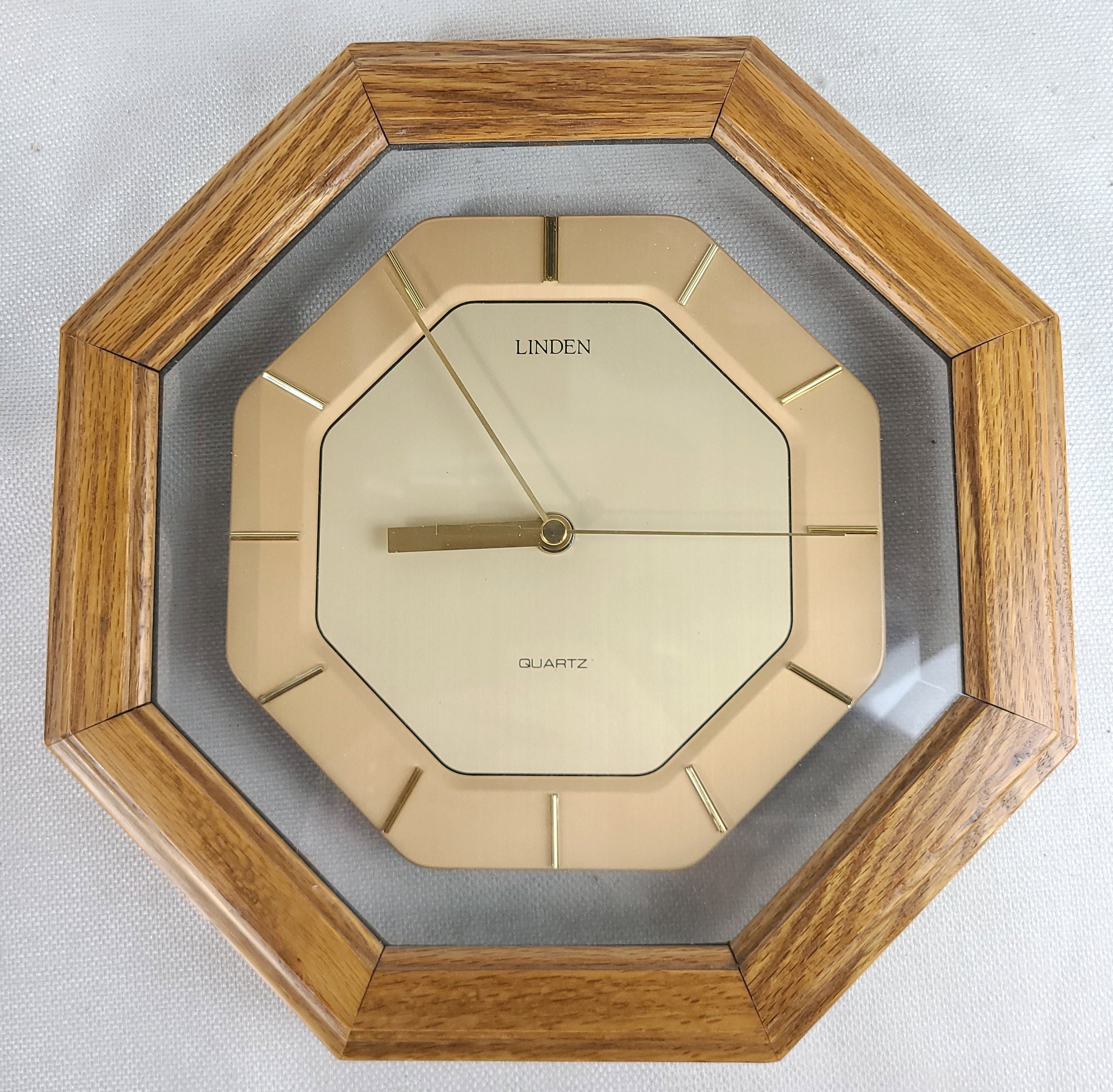 Vintage Linden Quartz Octagon Wall Clock Wood and Glass Etsy UK