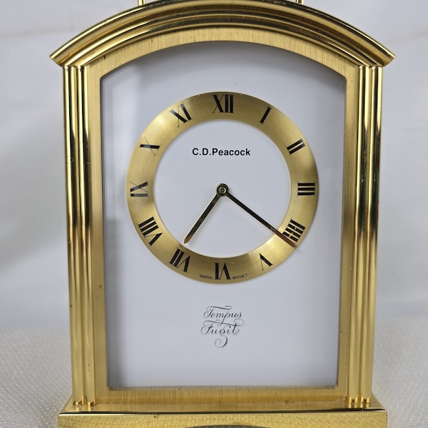 C.D. Peacock Brass Finish Carriage Desk Quartz Clock Sweden 210228