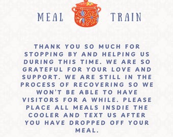 Editable Meal Train Sign |  No Visitors Sign | Drop-Off Instructions | Thank You Template | Meal Train Printable